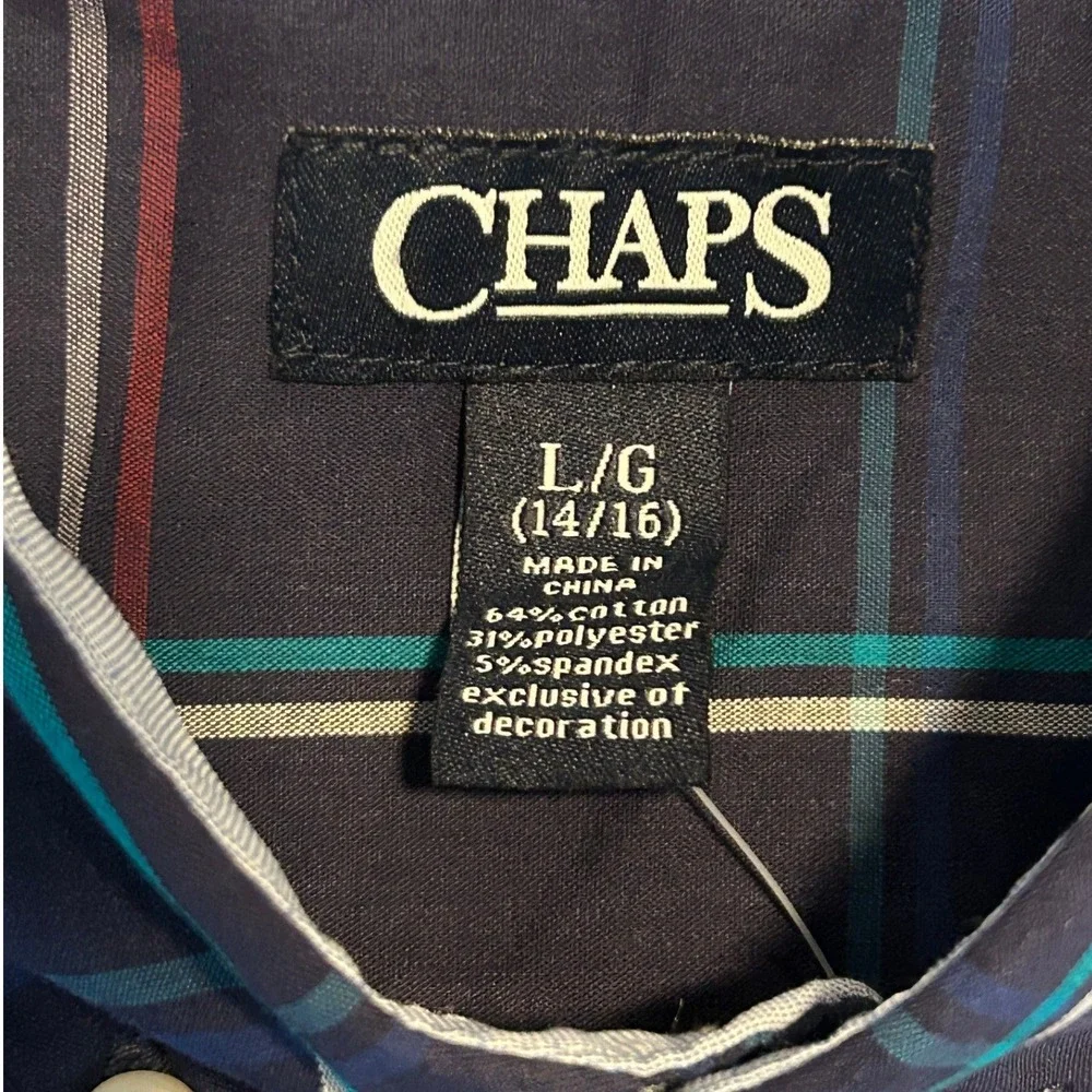 Chaps Boys Navy Blue Plaid Button Down Shirt Long Sleeve Size L 14/16 1513